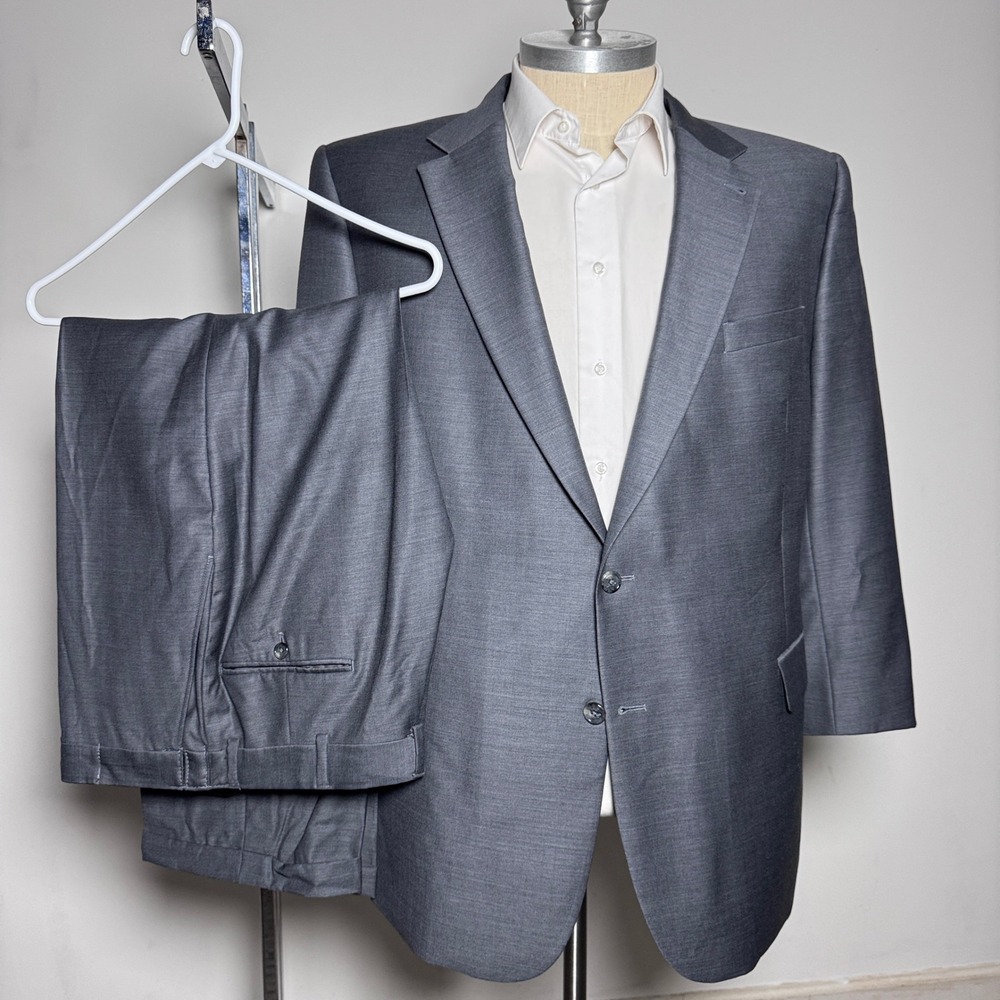 Jos. A. Bank‎ Suit Mens 50R 38x26 Gray Solid Signature Collection Wool 2-Button